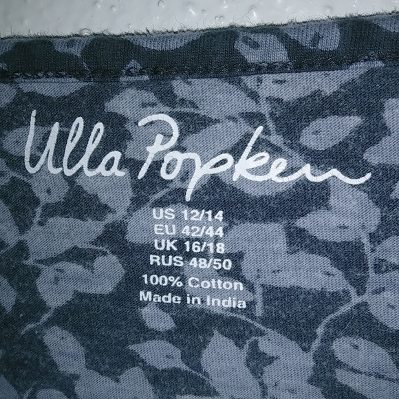 Ulla Popken L Long Sleeved Smocked Navy Leaf Tunic Top - Picture 3 of 8